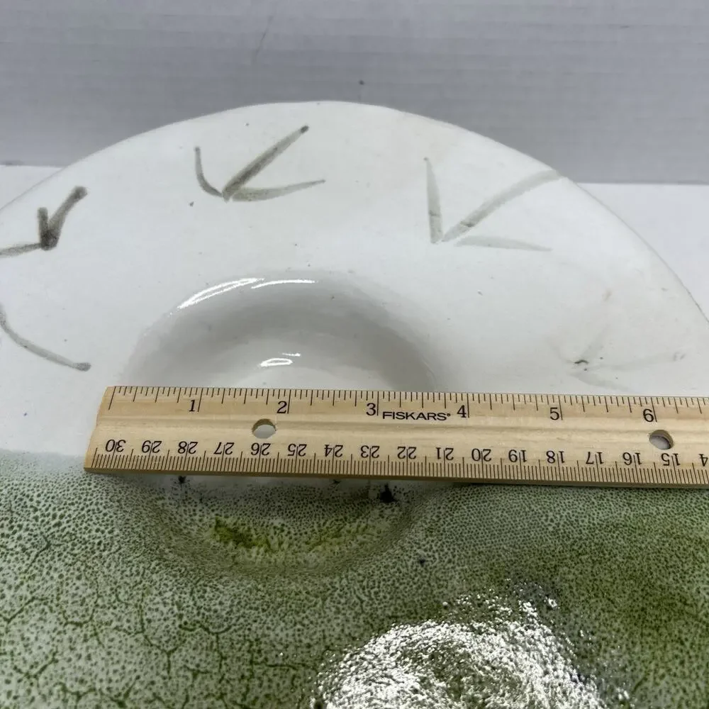 Studio Art Pottery Candle Holder Green White Lava Glaze Centerpiece Footed Sign